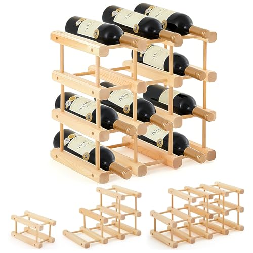 Spalivivre 12-Bottle Wooden Wine Rack, Stackable Modular Wine Rack, DIY Assembly Wine Storage Rack, Wine Bottle Holder for Inside Cabinet and Countertop