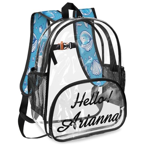 Starfish And Seashell Personalized Small Clear Backpack Heavy Duty for Stadium Approved Custom Summer Beach PVC Transparent Backpack with Name See Through Bag for Concerts2