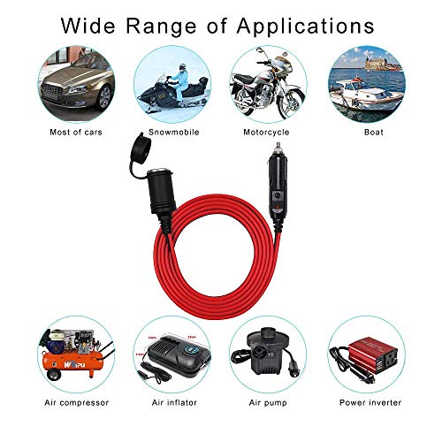 Image of SPARKING 6FT Car Cigarette Lighter Extension Cord - Male Plug to Female Socket 16AWG Heavy Duty Cable With LED Lights for Tire Pump, Air Compressor