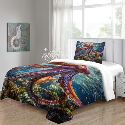 Housse couette poulpe 3D fermeture éclair cachée parure microfibre sans repassage