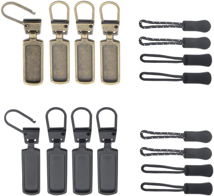 Zipper Pull Replacement Zipper Pull Tabs and Zipper Cords Detachable Zipper Repair Kits for Clothing Bags Jackets Purses Fit for Smaller Holes D1.0 mm (4PCS Black)