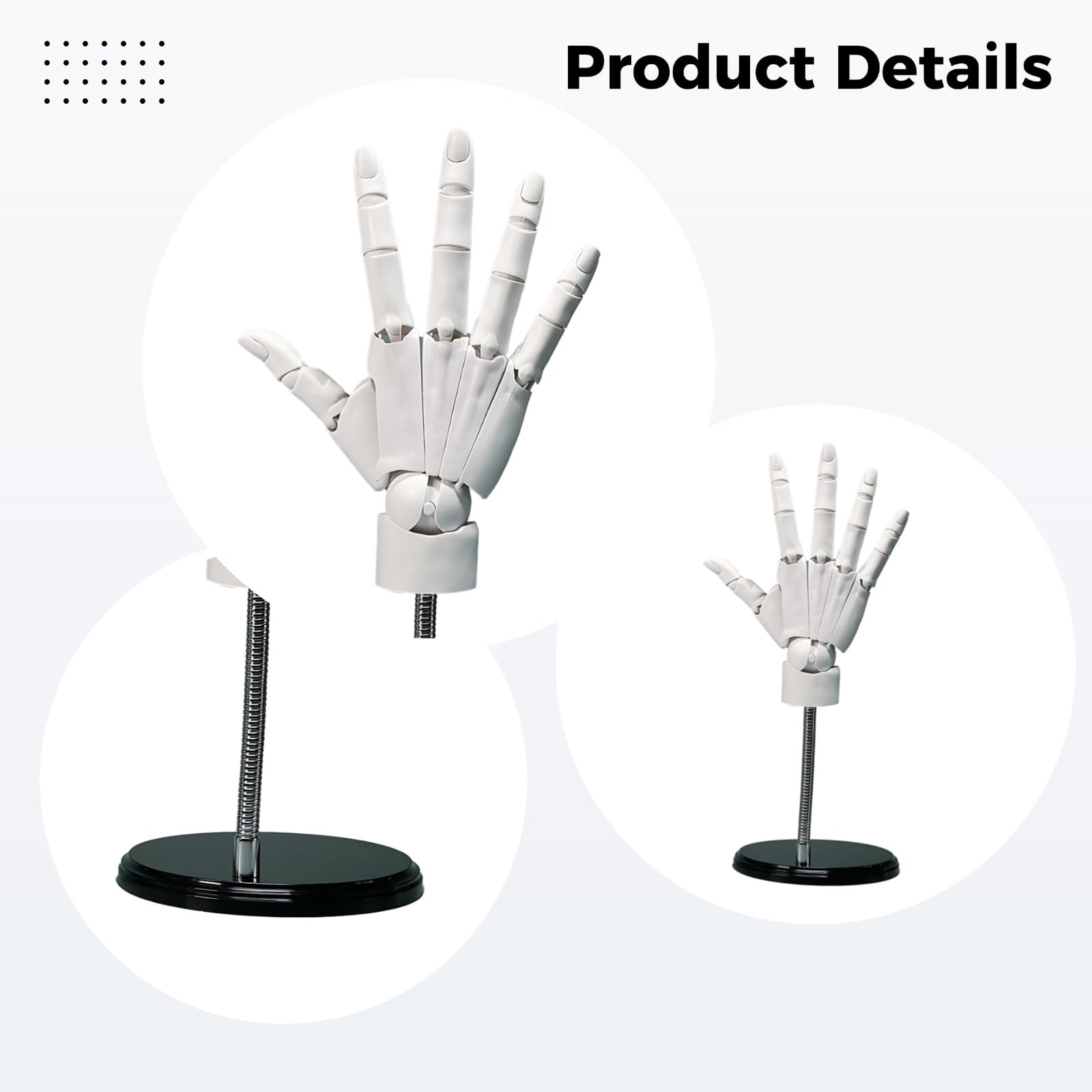 Main articulée de mannequin, modèle de main d’artiste 20 cm, échelle 1:1, main posable et flexible pour dessin, peinture et présentation, PVC blanc avec socle, référence anatomique