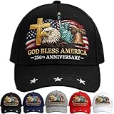 United States 250th Anniversary Cap, Adjustable Retro Embroidered Hat, Patriotic Baseball Cap for Men Women (Black)