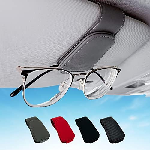 tobenbone Sunglasses Holders for Car Sun Visor, Magnetic Leather Eyeglass Hanger Ticket Card Clip, Universal Car Interior Visor Accessories for Cars SUV Truck (Gray)