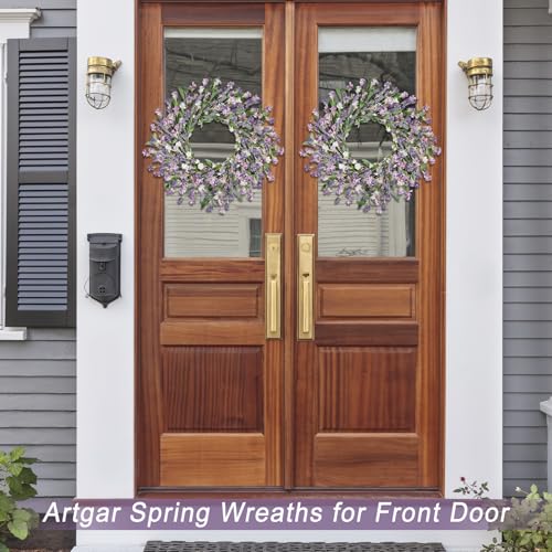 Image of Artgar Front Door Wreath 24 Inch Spring /Summer Wreaths for Front Door, Front Door Wreaths for All Seasons for Indoor Outdoor Home Office Wall Window Wedding Farmhouse Decor (Purple)