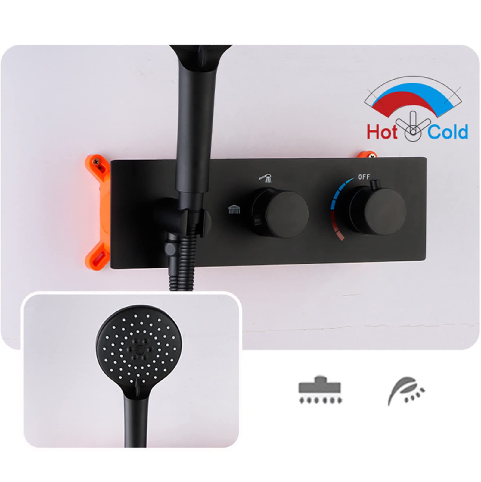 Rubinetto Doccia Set Miscelatore Doccia Parete Nero Miscelatore Doccia Incasso Caldo e Freddo Valvola 2 Vie ABS 10 in Doccia Pioggia Rotonda Miscelatore Doccia Incasso