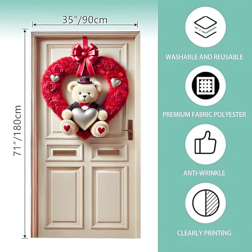 Image of Tuxedo Teddy Bear Red Rose Heart Door Cover 35x70in Love Wedding