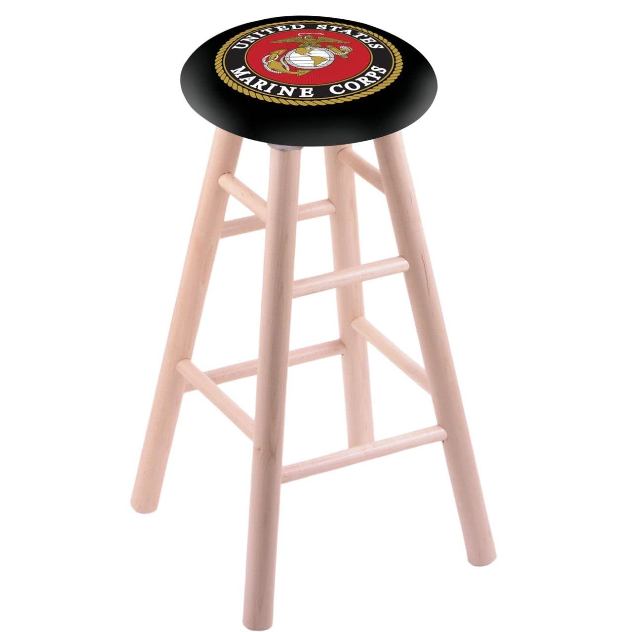 Holland Bar Stool Co. Maple Bar Stool in Natural Finish with U.S. Marines Seat by The