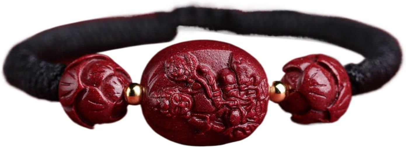 Fangool WW-09L479 2024龙年本命年红绳莲花手链男女款 Cinnabar Beads Bracelets Jewelry for Good Luck Men Women Amulet Jewelies 朱砂生肖本命佛编织手绳女