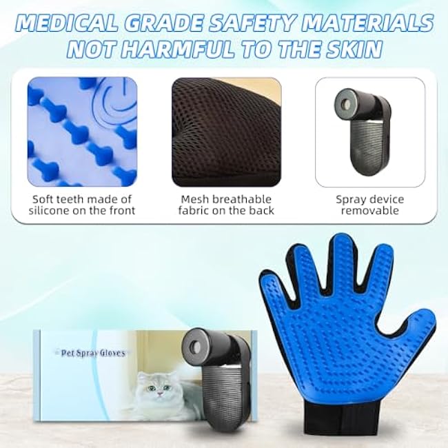 OneNine Upgrade Efficient Pet Hair Remover Glove, Cat & Dog Grooming Gloves for Shedding, Pet Steam Grooming Gloves, Deshedding Steam Glove, Upgrade Spray Cat Grooming Brushes (Blue)-PXLdffI5