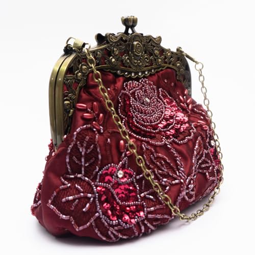 Image of Women's Vintage Beaded Sequin Flower Evening Handbags Wedding Clutches Prom Cocktail Party Handbags