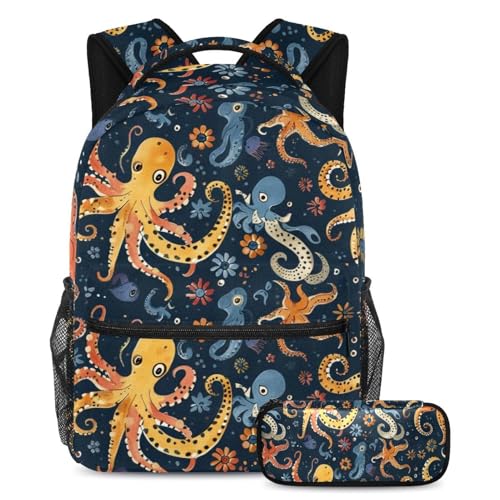 Sac à dos grande capacité motif pieuvre pour les voyages des ados