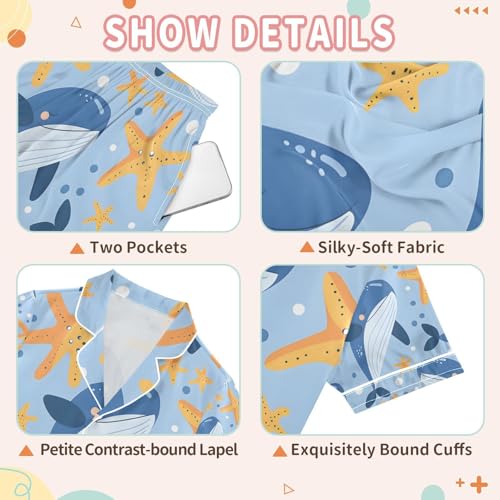 senya Starfish with Whale Satin Summer Pajama Sets Silk Short Sleeve Button Down Sleepwear3