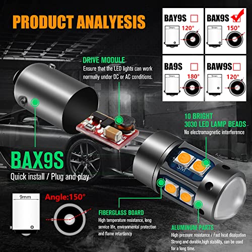 Yeoro H6W Led Bulbs Amber, Ac/Dc 9-30V Canbus Error Free Bax9S 64132 38161 Led Bulbs For Rear Fog Courtesy Interior Dome Map Reading Glove Box License Plate Lights.angle: 150°. #TOP2