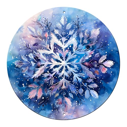 macago Vintage Snowflake Sign Winter Christmas Metal Tin Sign Round Wall Decor Funny Decorations for Outdoor Outside Porch Home Cafes Office Store Pubs Club 12 Inch