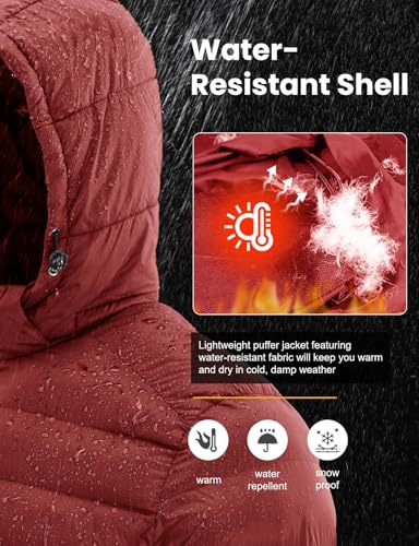 Image of TBMPOY Men's Lightweight Puffer Jackets Detachable Hood Water-Resistant Casual Winter Coat Hooded Insulated for Travel Ski