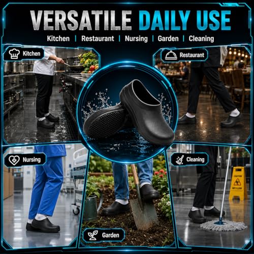 Image of Slip Resistant Work Shoes for Men Women, Waterproof Oil Resistant Chef Shoes, Lightweight Non Slip Kitchen Clogs for Food Service, Restaurant, Nursing, Healthcare - Comfortable All Day Standing Clogs