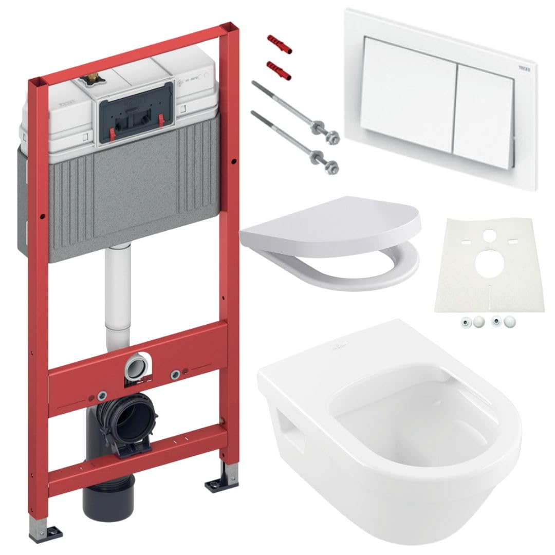 TECE Vorwandelement mit V&B Architectura, DirectFlush, Spülrandlos mit LotusClean Beschichtung, Absenkautomatik, Drückerplatte, WC Deckel