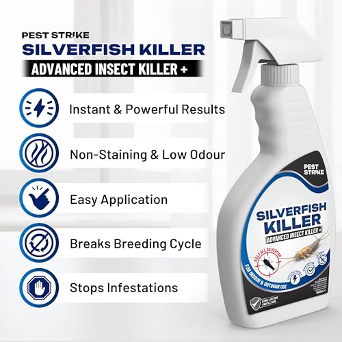 Silverfish Killer Spray - 500ml Silverfish Repellent for Indoor and Outdoor Use - Rapid-Action, Lasting Protection & Stain-Free Formula Silver Fish Killing Spray - 3