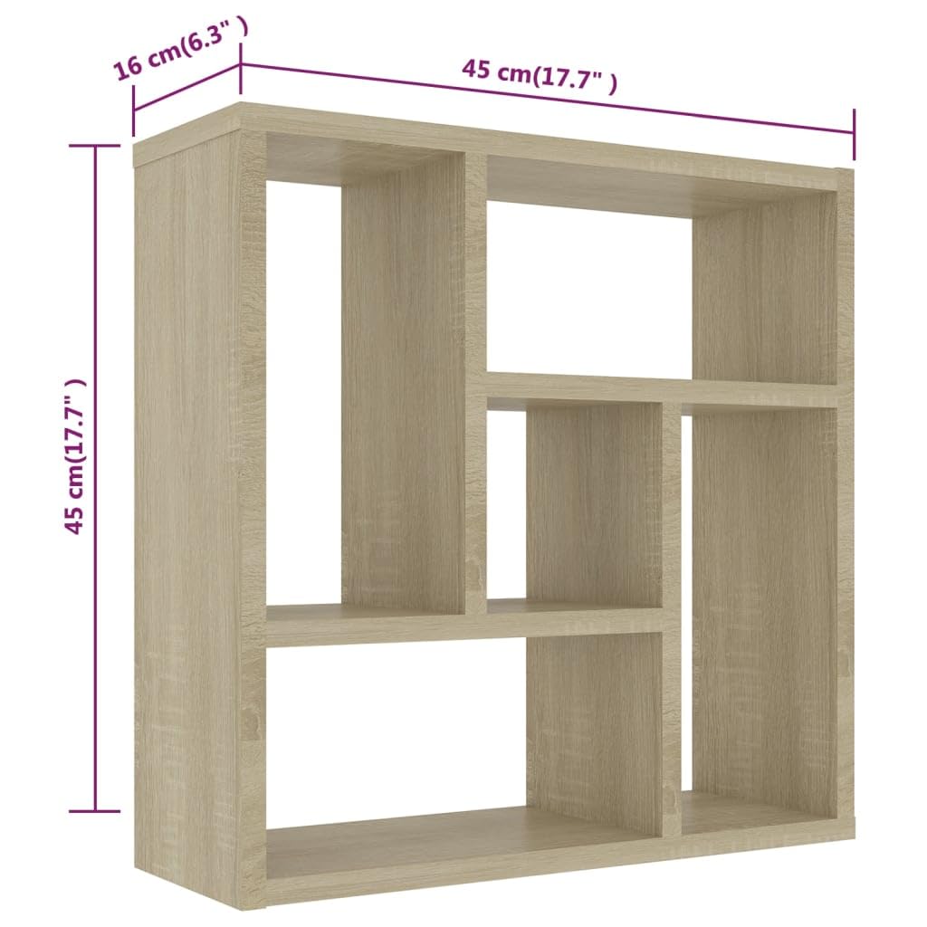 Wandregal Sonoma Eiche Holzwerkstoff 45 1x16x45 1 cm Modernes Schweberegal mit 5 Fächern Robuste Ablage für Bücher Deko und Wohnaccessoires