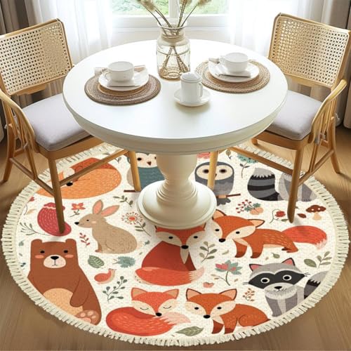 Tapete redondo boho de lino y algodón 4 ft multicolor miniatura 4