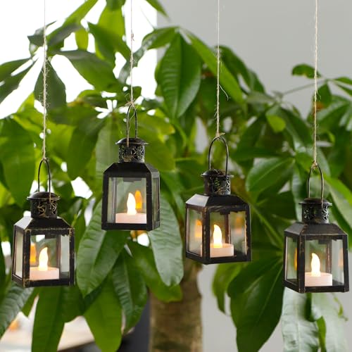 TRIROCKS 6 Pcs Small Metal Candle Lanterns Vintage Hanging House Tealight Lantern Decorative Candle Tea Light Holders for Table Valentine Patio Indoor Outdoor Gifts(Black with Gold Brush) - Cosy Home Interiors TRIROCKS 6 Pcs Small Metal Candle Lanterns Vintage Hanging House Tealight Lantern Decorative Candle Tea Light Holders for Table Valentine Patio Indoor Outdoor Gifts(Black with Gold Brush) - Image 5