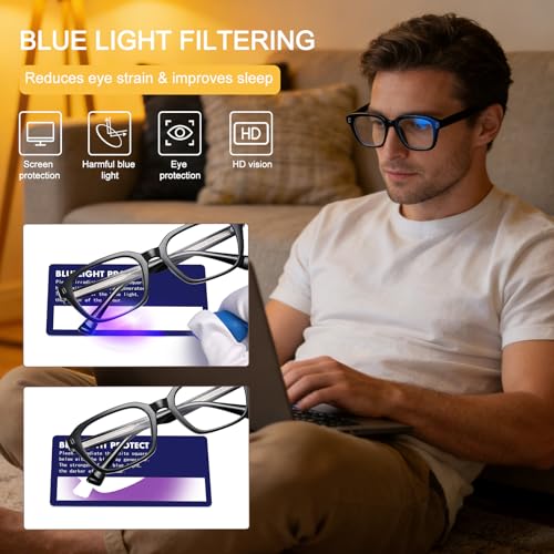 Image of Dollger Blue Light Glasses Men Vintage Thick-Framed Rectangle Non-Prescription, For Computer,Gaming, Phone Use