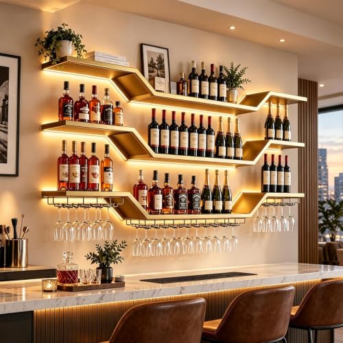 Wine Rack Wall Mounted with Led and Glass Holder