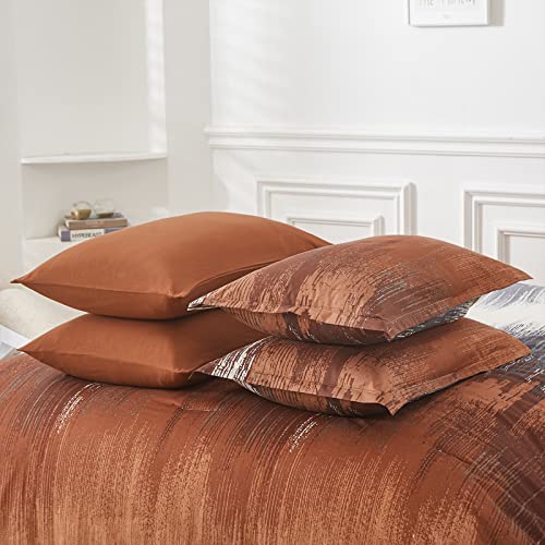 Dinjoy Ombre Rust/Burnt Orange Comforter Set King Size Reversible Boho Bedding Set For Men Women 8 Pieces Bed In A Bag Farmhouse Bed Set With Comforter, Sheets, Pillowcases & Shams #TOP5