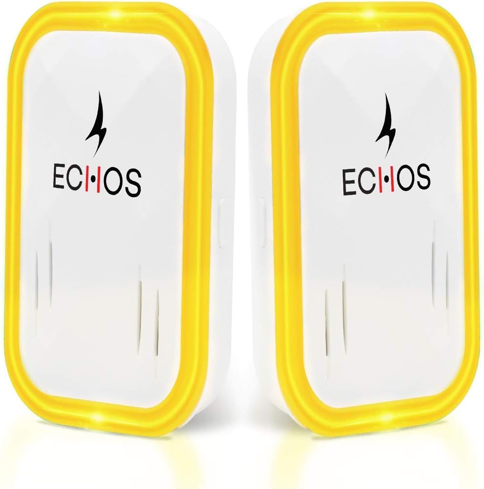 Echos [ UK PLUG Ultrasonic Pest Repeller - Mouse & Rat Control - Insect & Rodent Repellent For Mosquitos, Flies, Wasps, Ants, Spiders, Bed Bugs, Fleas, Roaches, Rats, Mice (2 Pack) (Yellow)