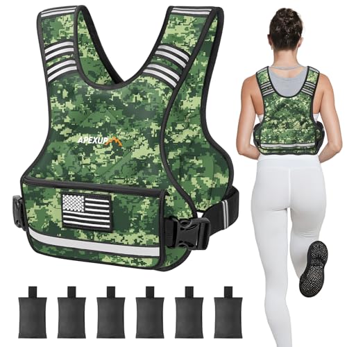 Image of APEXUP Adjustable Weighted Vest, 4-10lb /12-18lb /20-32lb Vest with 6 Ironsand Weights and Large Pocket, Weight Vest for Men Women Strength Training, Running, Walking