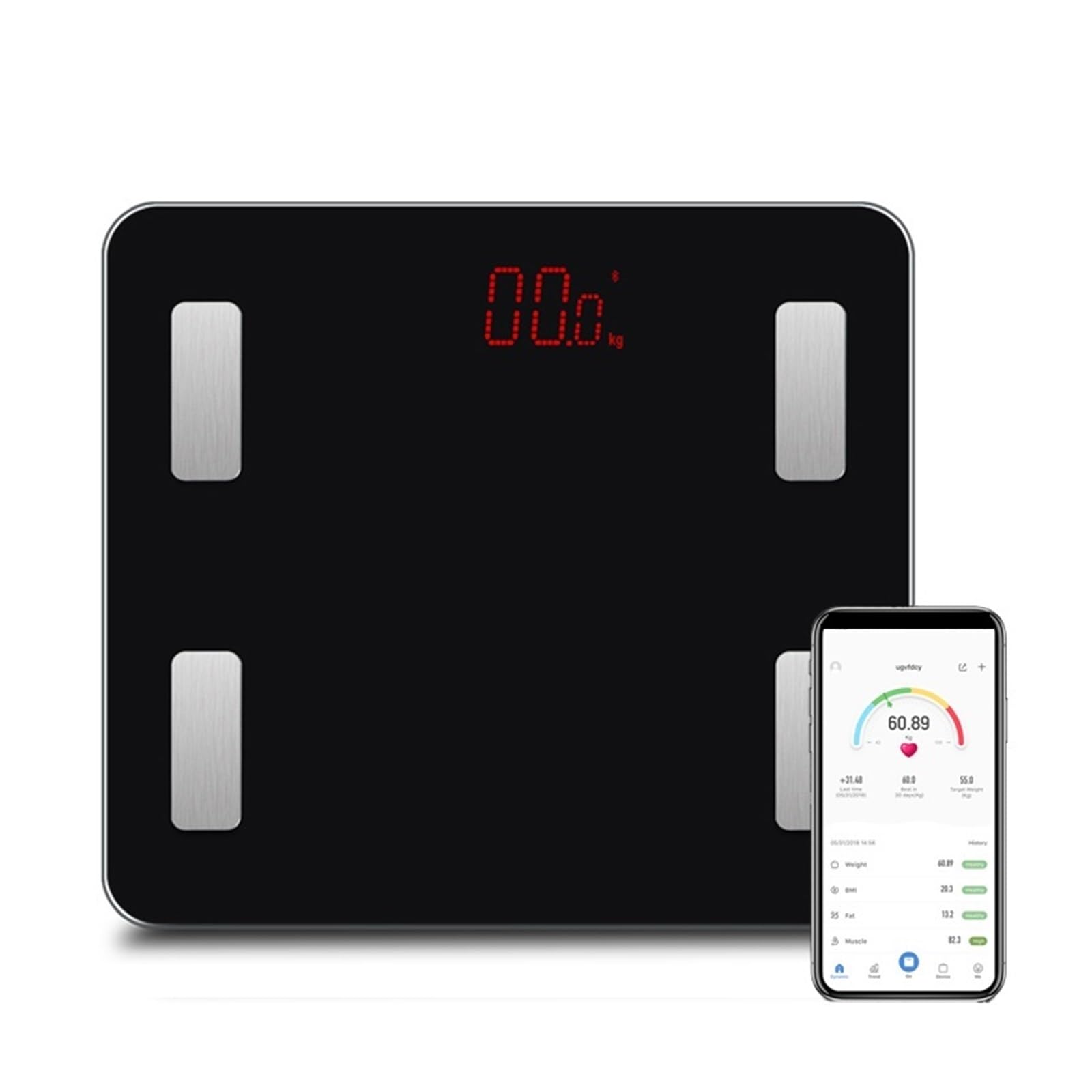 Básculas De Pesaje Suelo Inteligente Bluetooth Báscula Corporal Peso Baño Grasa Humano Digital Preciso FáCil De Leer(White)