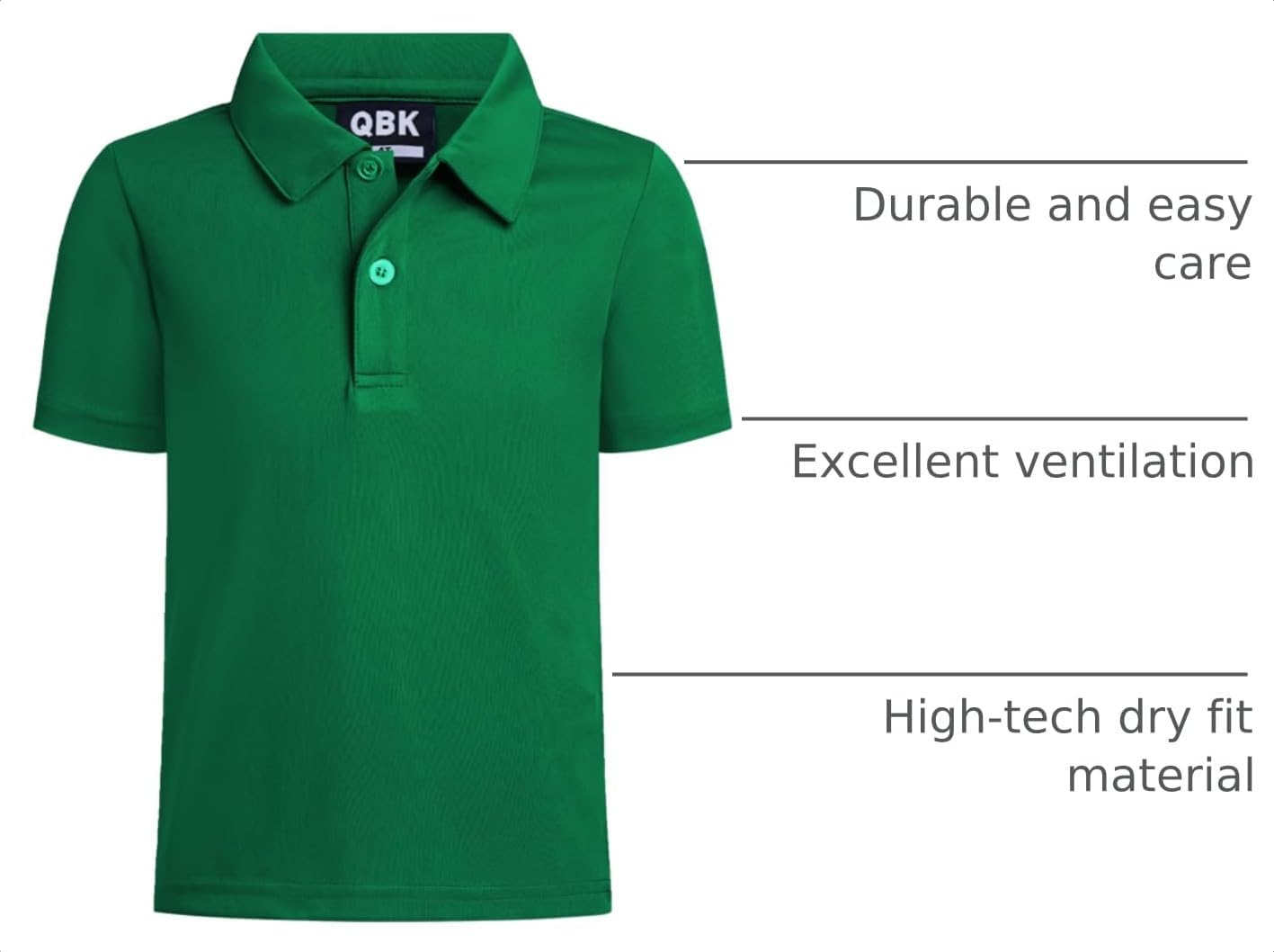 QBK Toddler to Youth Boy's Performance Polo Kids Collared Golf Shirt image 4