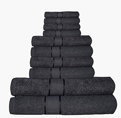 Sunshine Comforts Luxury 100% Natural Egyptian Cotton 10pc Hotel Towel Bale Set- Face Hand Bath Towels (Black