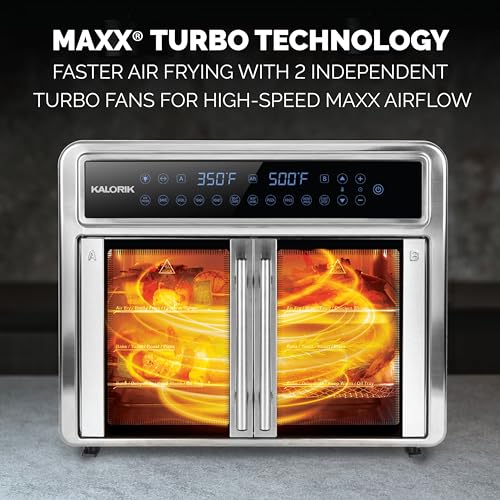 Image of Kalorik Air Fryer Oven MAXX Series 26-Quart Flex Trio with Digital Controls Dual Zone Easy-View Door and 14 Cooking Presets, Converts into Dual 13 Quart Air Fryers, 1700-Watts, Stainless Steel