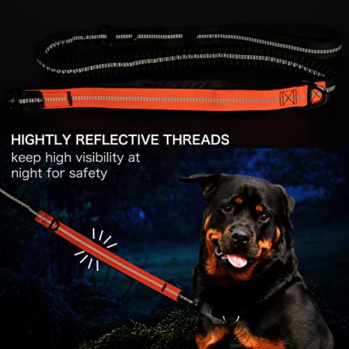 Strapazierfähige Taktische Hundeleine mit Schnellverschluss-Karabiner und stark reflektierenden Fäden, 1,2-1,8 m Power-Stretch-Hundeleine für mittelgroße und große Hunde, Schwarz und Orange