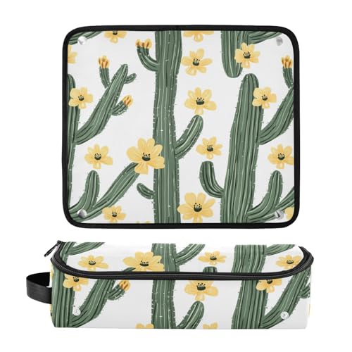 Organizador 2 en 1 para herramientas de cabello con cactus verde y flores amarillas, incluye base resistente al calor, bolsa portátil para planchas, rizadores y secadores de viaje para mujeres miniatura 3