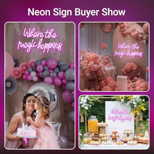 Image of Where The Magic Happens Neon Sign Led Pink Word Light Up Signs for Wall Decor Usb Powered Letter Neon Light Signs Indoor Light for Bedroom Salon Decor Wedding Birthday Party Bar Man Cave