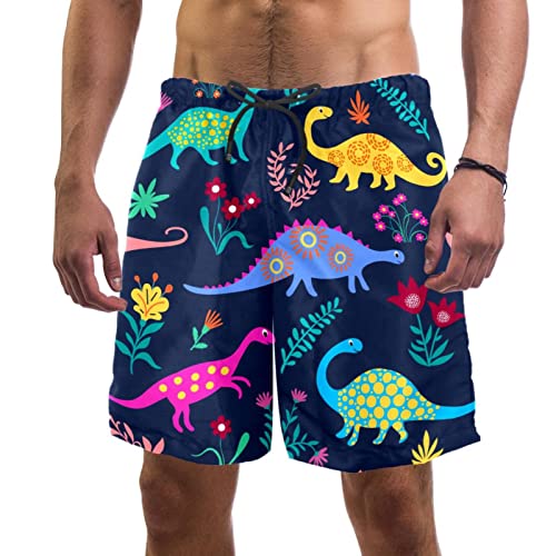 Short de plage à séchage rapide JDEZ pour hommes à motifs fleurs et dinosaures