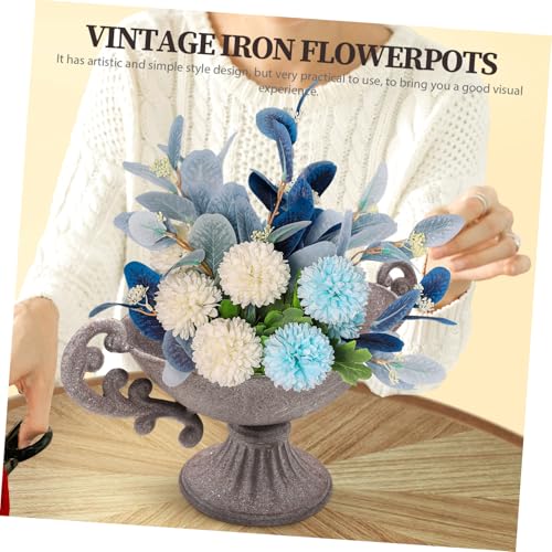 Pot de fleurs en fer vintage robuste à double poignées pour fleurs de réception
