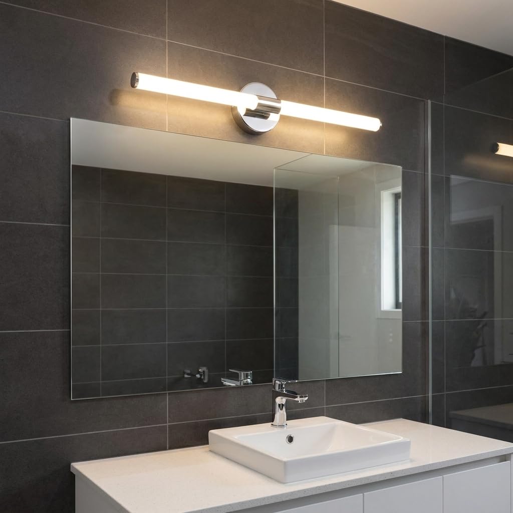 BARCELONA LED Aplique LED Baño Tubular 8W 720lm 60cm Cromo IP44 | Aplique LED 60cm, 8W 720lm, cromo, IP44 baño, luz neutra 4000K, aluminio resistente, instalación mural fácil