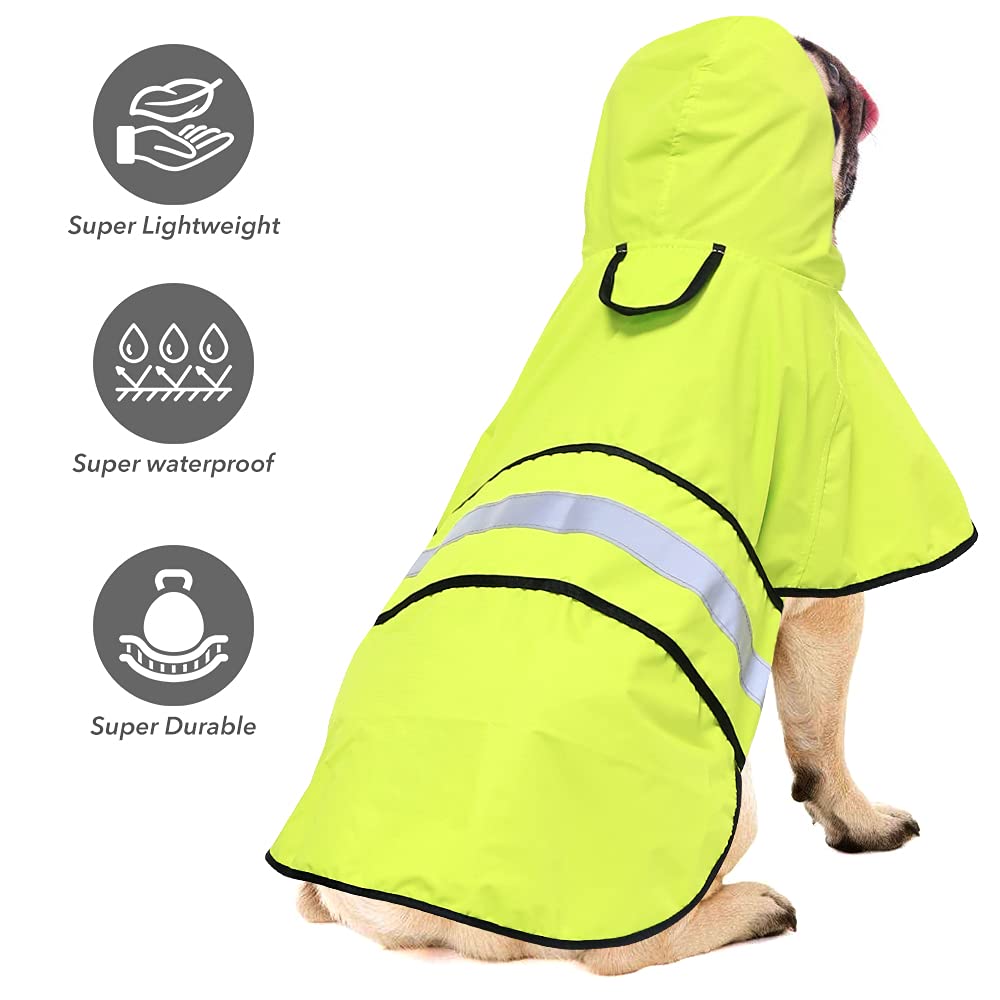Ezierfy Waterproof Dog Raincoat, Reflective Hooded Dog Rain Jacket with Leash Hole - Image 2