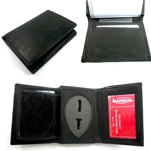 Leather Wallet Sheriff Officer ID Holder Police Shield Security Black Case New