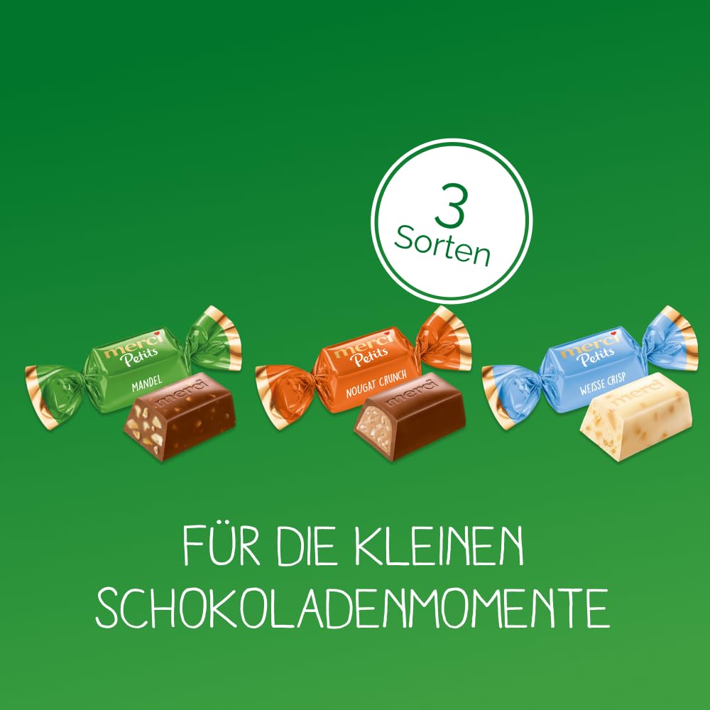 merci Petits Crunch Collection – 2 x 12 x 125g (24 x 125g) – Pralinen-Mix aus nicht gefüllten und gefüllten Schokoladen-Spezialitäten – Schokopralinen einzeln verpackt