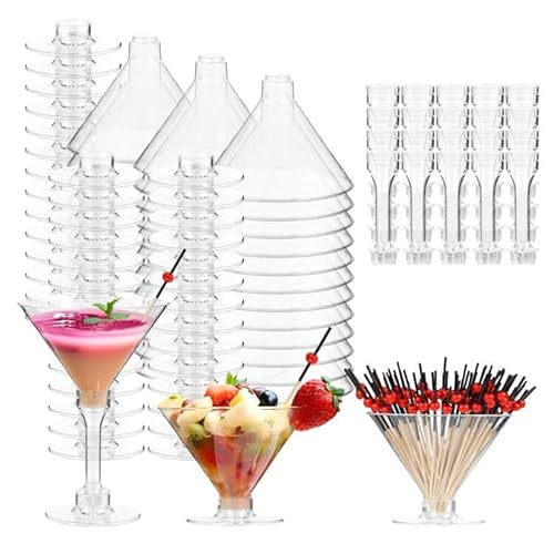KUAOOAUK 50 vasos de martini, copas de cóctel de 5 onzas, 2 vasos de margarita con 100 copas de fruta, copas de vino transparentes para champán, aperitivos, fiestas, bodas