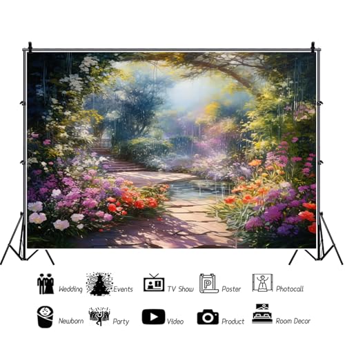 Fondo fotográfico jardín primavera 10x8ft vinilo miniatura 2