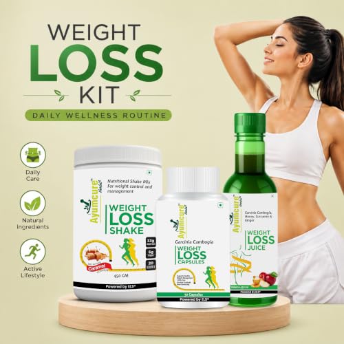 Image of Ayumcure SlimSmart 3-in-1 Weight Loss Kit - 30 Capsules, 450ML Herbal Juice & 450G High-Protein Shake | Metabolism Boost System & Complete Fat Burn | For Men & Women