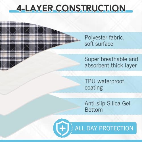 Image of Washable Pee Pads for Dogs - 18 inchx24 inch 2PCS, Whelping Pad for Puppy Training, Playpen Crate Bed Floor Protector, Reusable Dog Potty Pads Non-Slip, Super Absorbent & Odor Controlling, Black Plaid