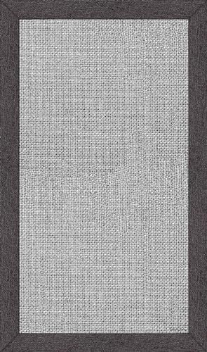DobleUve Estudio Alfombra Vinílica Impresa Yute Marco | Gris | 200x200 | Alfombra Cocina Lavable Antideslizante | Alfombra Vinilo Salón | Alfombra Verano | Suelo de Vinilo