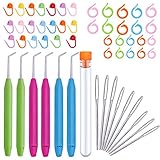 Riddur 56 Stücke Strickhaken Set, 6 Bunte Stricken Haken mit 3 Größen Große Augen Nadeln, Stricken Marker und Stitch Holder für Stricken Nähen